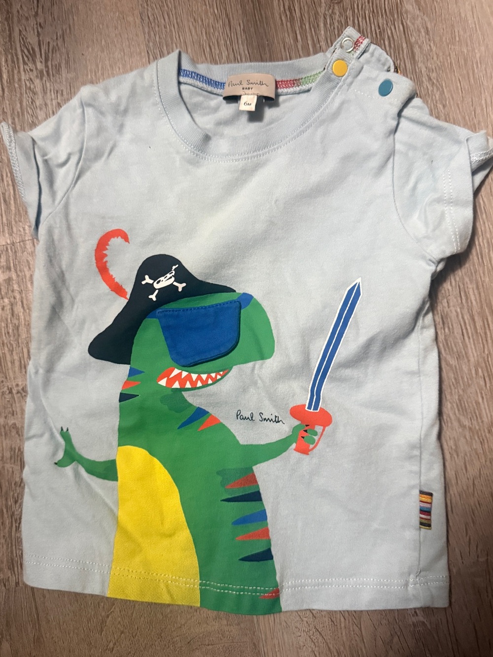 Paul Smith Light Blue Tee with Pirate Dinosaur Graphic